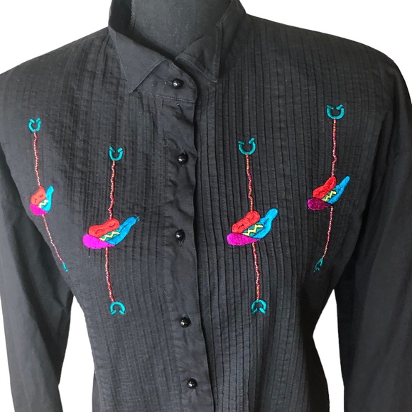VTG Side Saddle Embroidered Western Button-down Shirt Copyright 1992 Sz M - Picture 3 of 13